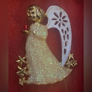 Vintage Christmas Angel Glittery Brooch/ pin with free gift!